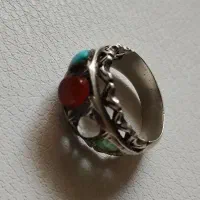 انگشتر نقره و دستبند چرم طبیعی