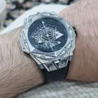 ساعت هابلوت مردانه کهکشانی سیلور فول نگین ۳موتوره