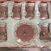 ست فنجان نعلبکی دسته‌دار صورتی آنجل