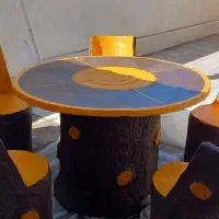 میز صندلی بتونی طرح چوب