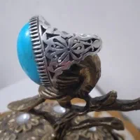 انگشترفیروزه مغزسنگ ۲طرف رخ دلفین پرستوروی سنگ|جواهرات|بومهن, |دیوار