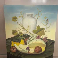 نقاشی میز میوه در طبیعت  رنگ روغن  تخفیف ۷۰ درصد