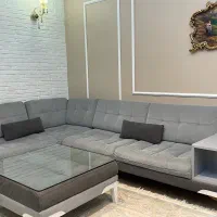 مبل L طوسی ۶ نفره با میز جلو مبلی