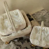 ست سبدمخملی بله برون تزیین شده با گل‌های کریستال