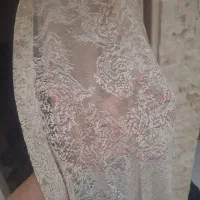 پرده نو توری کرم نسکافه ای گلدار