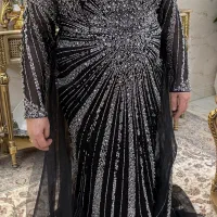 ماکسی مشکی کارشده دو دامنه