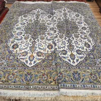 جفت قالیچه دستباف کاشان زمینه کرم