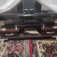 میز تلویزیون شیشه ای با دو کشو