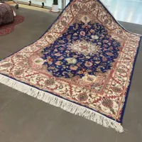 فرش دستباف ابی لاجوردی  گل ابریشم جفتش ۷۵ ت نو|فرش|کرج, مشکین‌دشت|دیوار