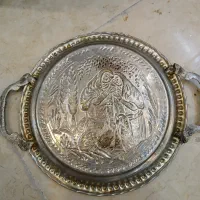 سینی گرد قلم زنی قدیمی دسته دار ورشو|کلکسیون اشیاء عتیقه|تهران, حکیمیه|دیوار