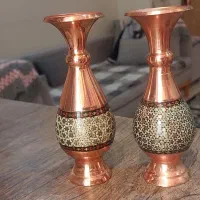گلدان صراحی و خاتم کاری مسی دو عدد