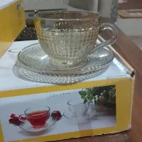 استکان و نعلبکی کاوه اصلی کریستال دورنگ طلایی