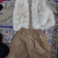 سه تیکه ژیله پشمی شلوارک چرم بلوز بافت