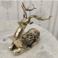 مجسمه گوزن مینیاتوری قلمکاری ایستاده ونشسته برنجی|مجسمه، تندیس، ماکت|شیراز, لاله|دیوار