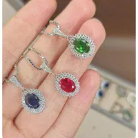 مدال نقره زبرجد/یاقوت/کبود/زمرد مدل اشکی جواهری/۷