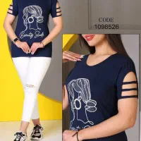 تیشرت آستین بندی طرح دختر