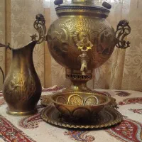 سماور برنج با قوری برنج زیر سماوری کاسه.