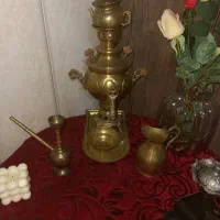 سماور زغالی کوچک با ملحقات وقلیان واقعی قدمت دار