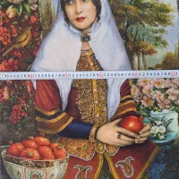 فرش دستباف دختر قاجار مارکدار استاد مرتضوی|تابلو فرش|اصفهان, سپاهان‌شهر|دیوار