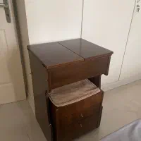 میز چرخ خیاطی چوب کم جا با صندلی و دو کشو