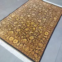 فرش دستباف تمام ابریشم قم  طلایی کمیاب ۱۴۰ در ۲۰۰