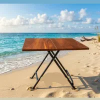 میز چوبی و صندلی ساحلی
