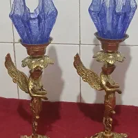 شمعدان برنزبرنجی سه جفت قدیمی باشیشهای اصل کریستال|لوستر و چراغ آویز|قرچک, زیبا شهر|دیوار