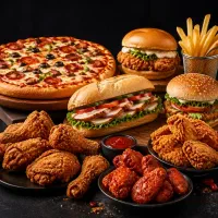 نارمک سوخاری+پیتزا+ساندویچ+سیب زمینی