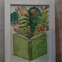 تابلو آبرنگ طرح کتاب با قاب سفید