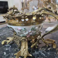 کاسه میوه خوری برنز گل برجسته طلا گوب عتیقه