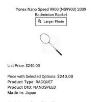 راکت بدمینتون اصل ژاپن Yonex Nano Speed 9900|ورزش‌های توپی|تهران, وردآورد|دیوار