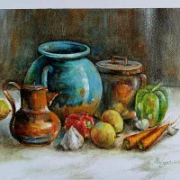ظروف مسی و میوه ها