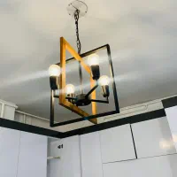 لوستر چوب و فلز چهارشعله