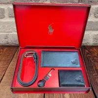 ست هدیه کیف و کمربند مردانه چرم طبیعی طرح POLO