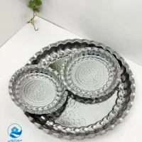 سینی استیل روحی گرد طرح مس استکان نعلبکی لیوان|ظروف سرو و پذیرایی|قم, زاد|دیوار