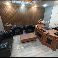 مبلمان اداری میز خم منبت مشکی طلایی|دفتر کار|چهارباغ, |دیوار