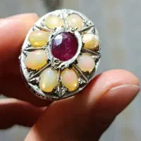 انگشترنقره جواهر اوپال ویاقوت قدیمی اصل