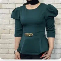 شومیز کتی کمر کارتیه سبز یشمی