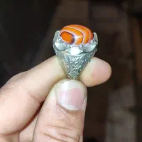 انگشتر فیروزه و عقیق سلیمانی پرتقالی