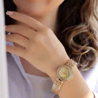 %ساعت شیک دخترانه و زنانه فلزی نگین دار.