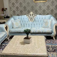 مبلمان کلاسیک هفت نفره در حد نو آبی آسمانی چوب راش