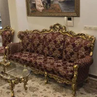 مبل استیل ۹ نفره ورق طلا با ناهار خوری ۸ نفره