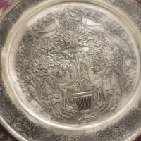 سینی قدیمی برنجی قلم زنی با لیوان