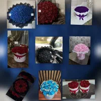 باکس و دسته گل گل رز روبانی