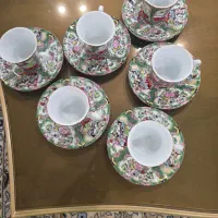 فنجان نعلبکی گل و مرغی عتیقه