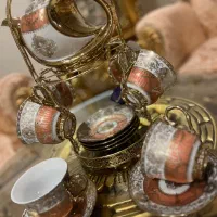 سرویس چایخوری چینی کمیاب در دو رنگ و طرح طلاکوب نو
