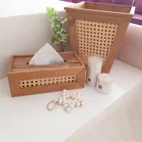 سطل و جا دستمال کاغذی چوبی حصیری|صنایع دستی و سایر لوازم تزئینی|تهران, آهنگران (سراسیاب دولاب)|دیوار