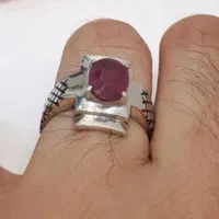 انگشتر عقیق یمنی و یاقوت با رکاب نقره دستساز