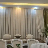 پرده کتان حریر پتینه به همراه کناره ها