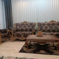 مبل 7 نفره سلطنتی رنگ چوب ورق طلا|مبلمان خانگی و میز عسلی|الوند, |دیوار